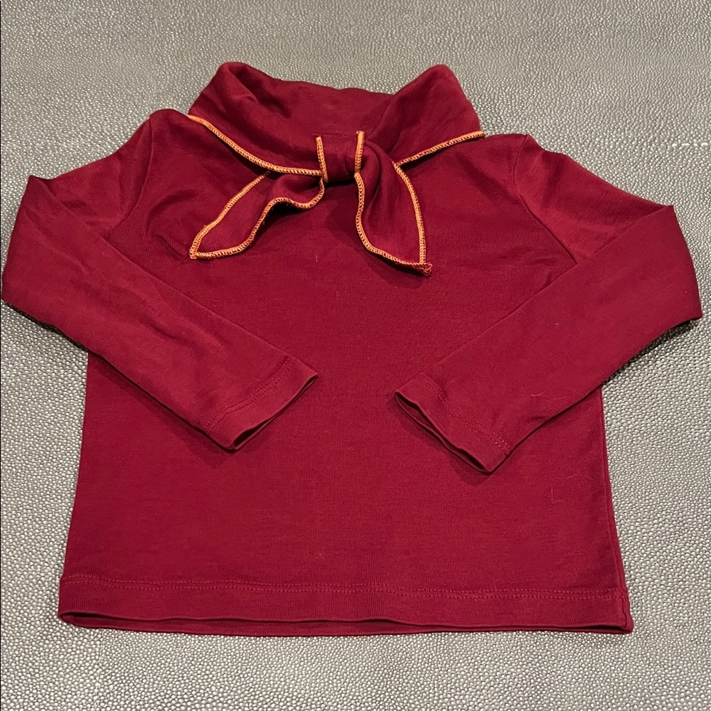Misha And Puff Burgundy Long-Sleeve Scout Turtleneck with Orange Contrast Tie